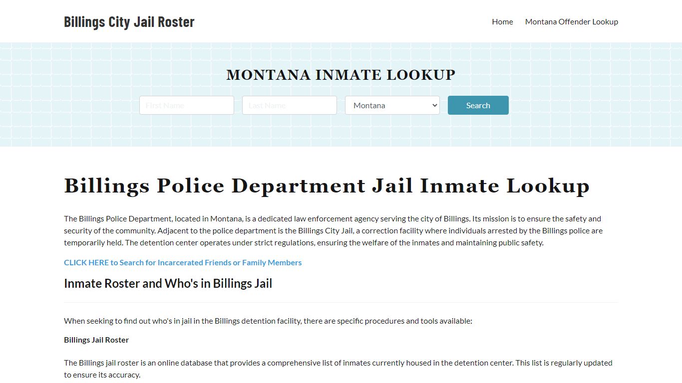 Billings Police Department & City Jail, MT Inmate Roster, Arrests, Mugshots